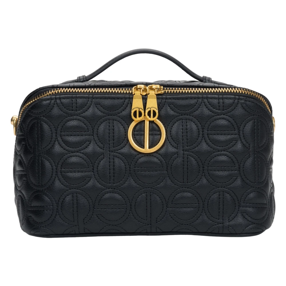Estro Zwarte Leren Make-up Tas voor Vrouwen met Gouden Details & In reliëf gemaakt Merklogo Black Dames