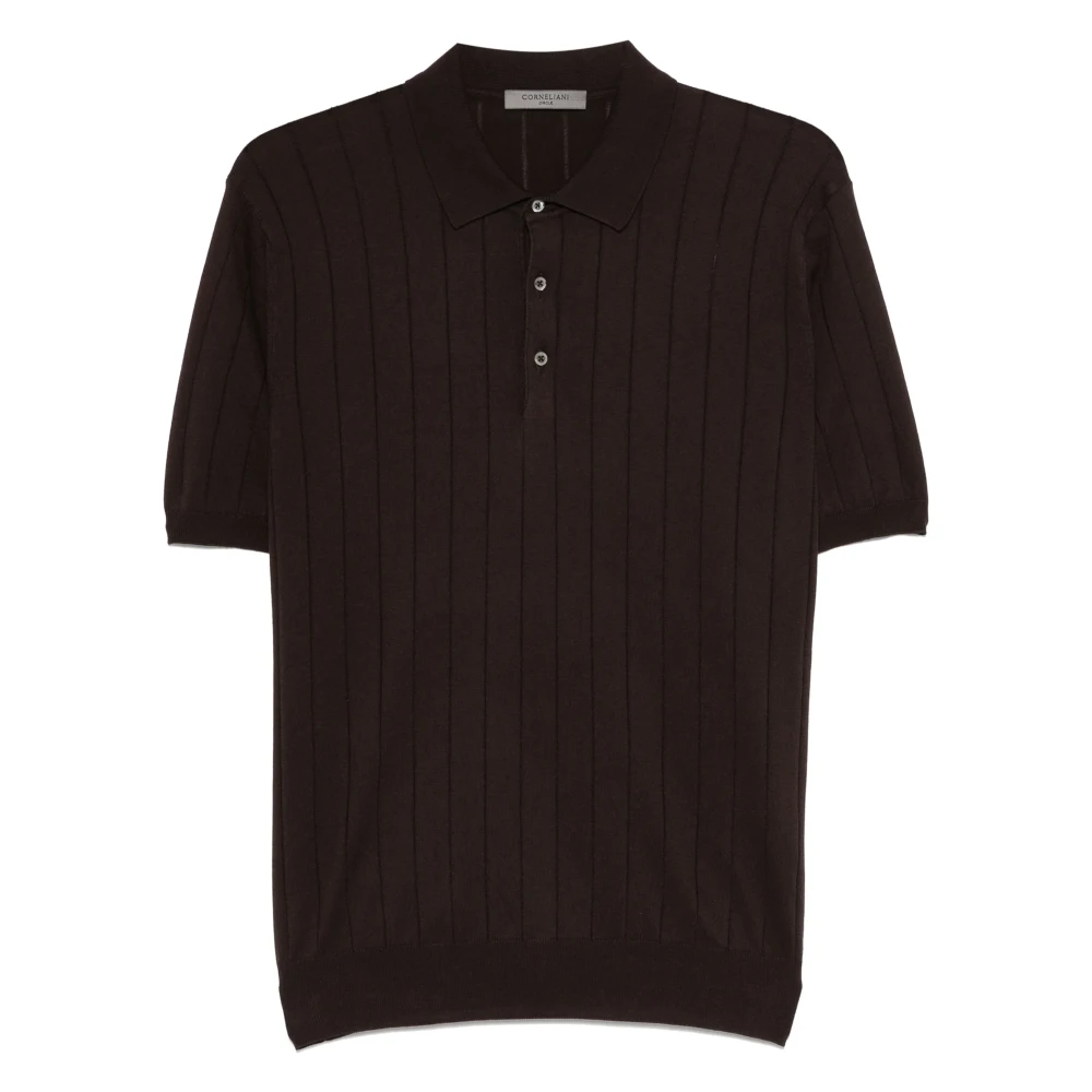 Corneliani Geribbeld Pima Katoen Polo Shirt Brown Heren