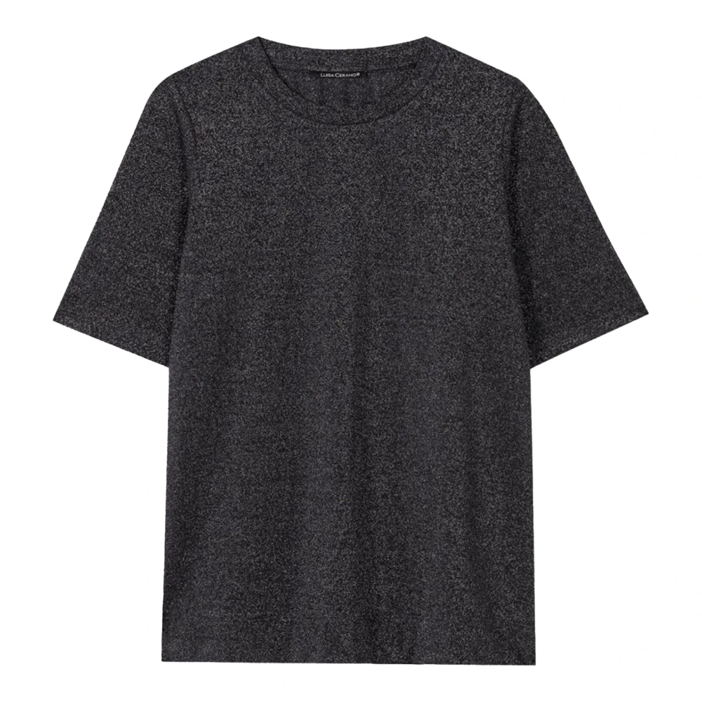 LUISA CERANO Trendy T-shirt met Subtiele Glans en Zijdelingse Split Black Dames