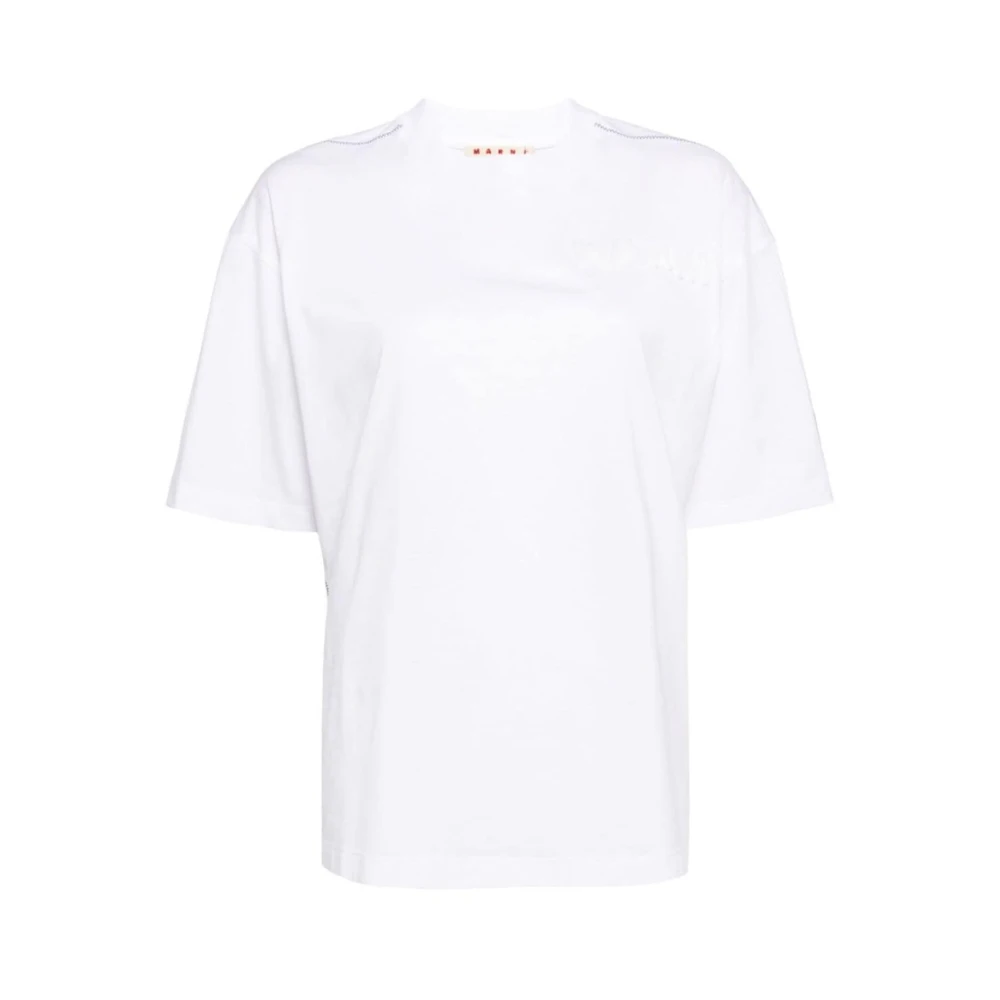Marni Witte Katoenen Logo Ingelegd T-shirt White Dames