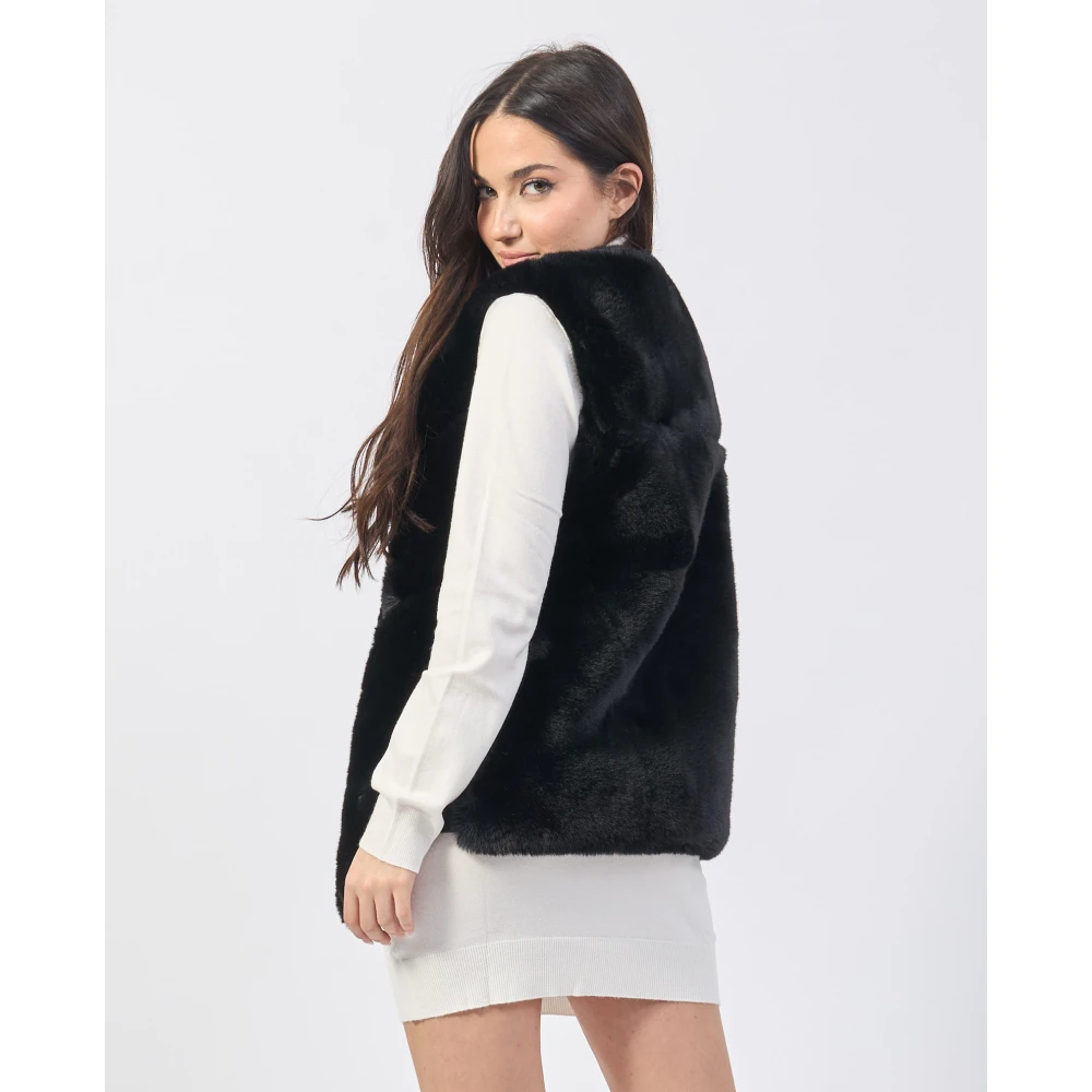 YES ZEE Zwarte mouwloze imitatiebontjas Black Dames