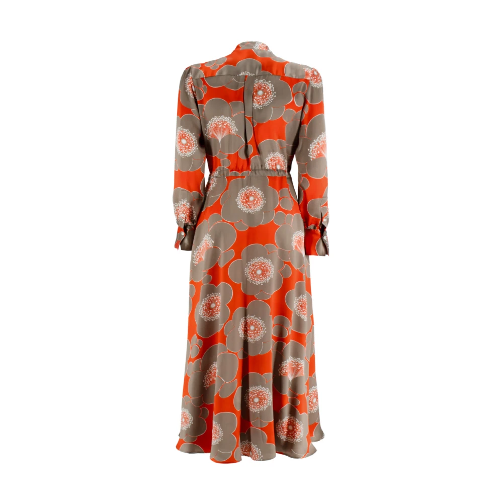 Kiton Zijden jurk met bedrukt patroon en mandarijnkraag Orange Dames