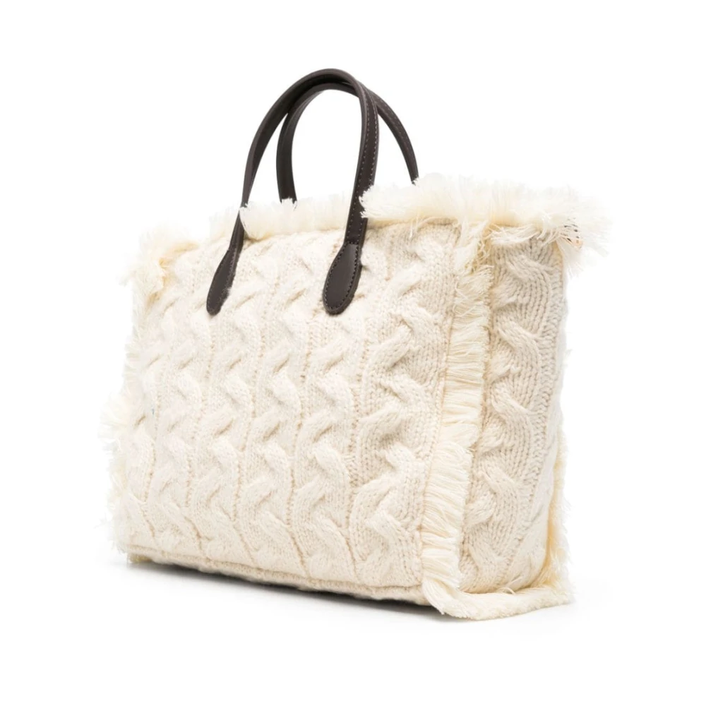 MC2 Saint Barth Crème Kabelgebreide Schoudertas Beige Dames