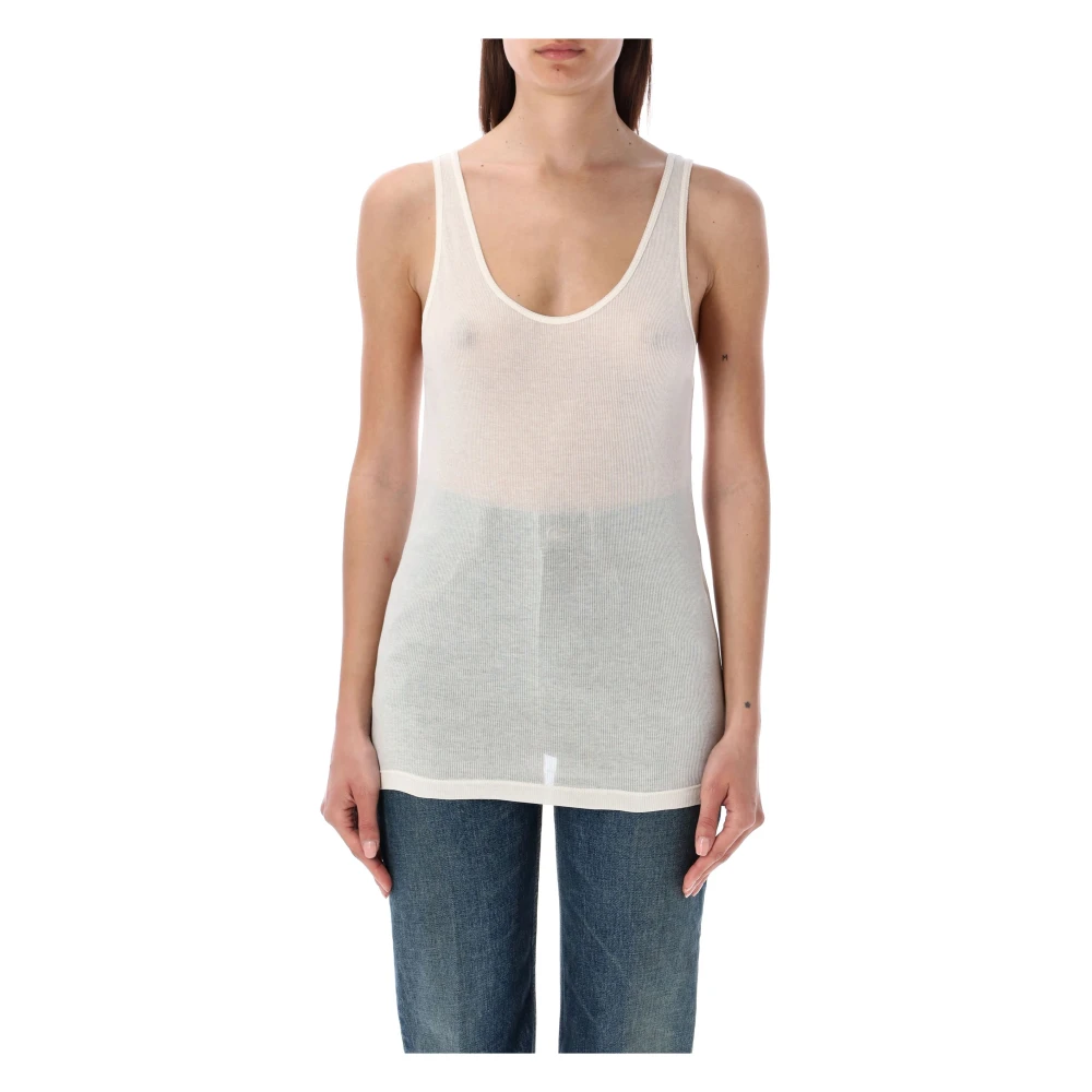 Saint Laurent Geribbelde Diepe Halslijn Tanktop White Dames