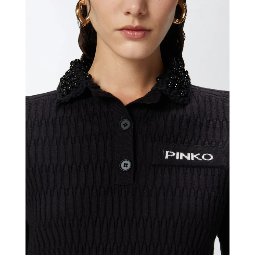 pinko Polo Sweater met Geometrisch Patroon Black Dames