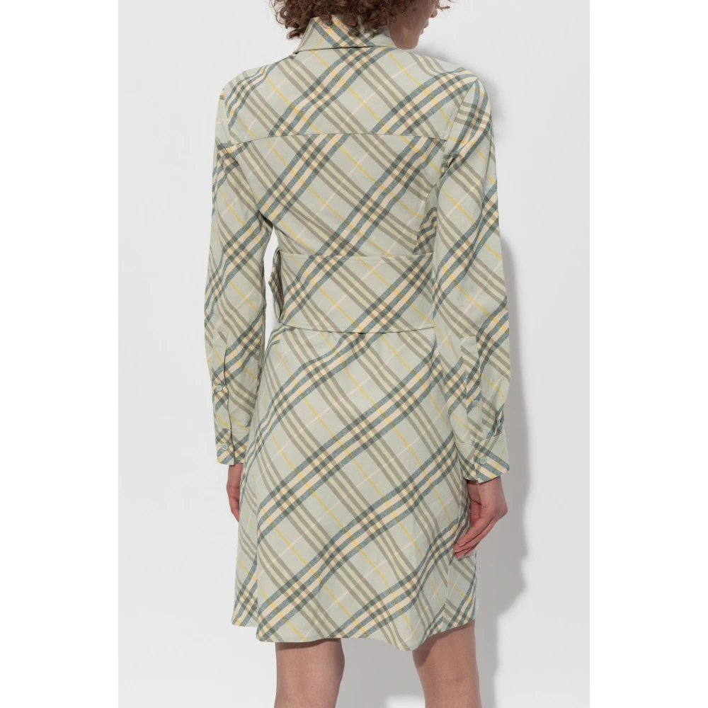 Burberry Linnen jurk met brede riem Green Dames