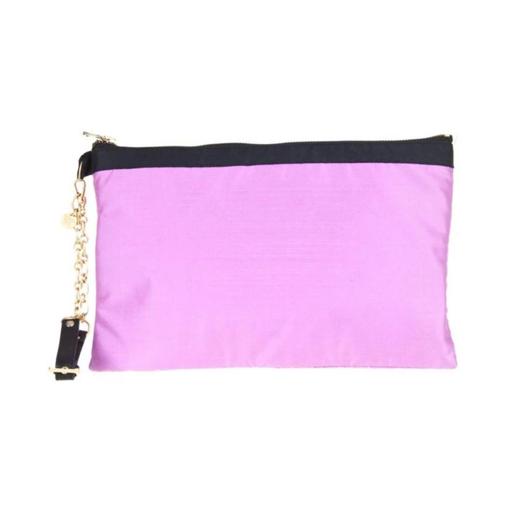 PATRIZIA PEPE Paarse Zijden Pochette Handtas met Logo Rits Purple Dames
