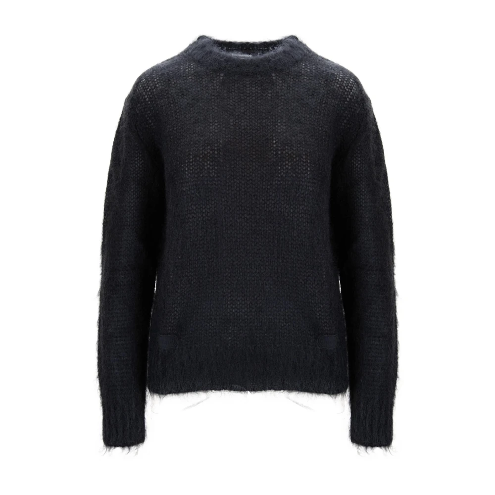 Dsquared2 Women's Black Mohair Blend Long Sleeve Jumper - Round-Neck Knitwear - S - Knitwear