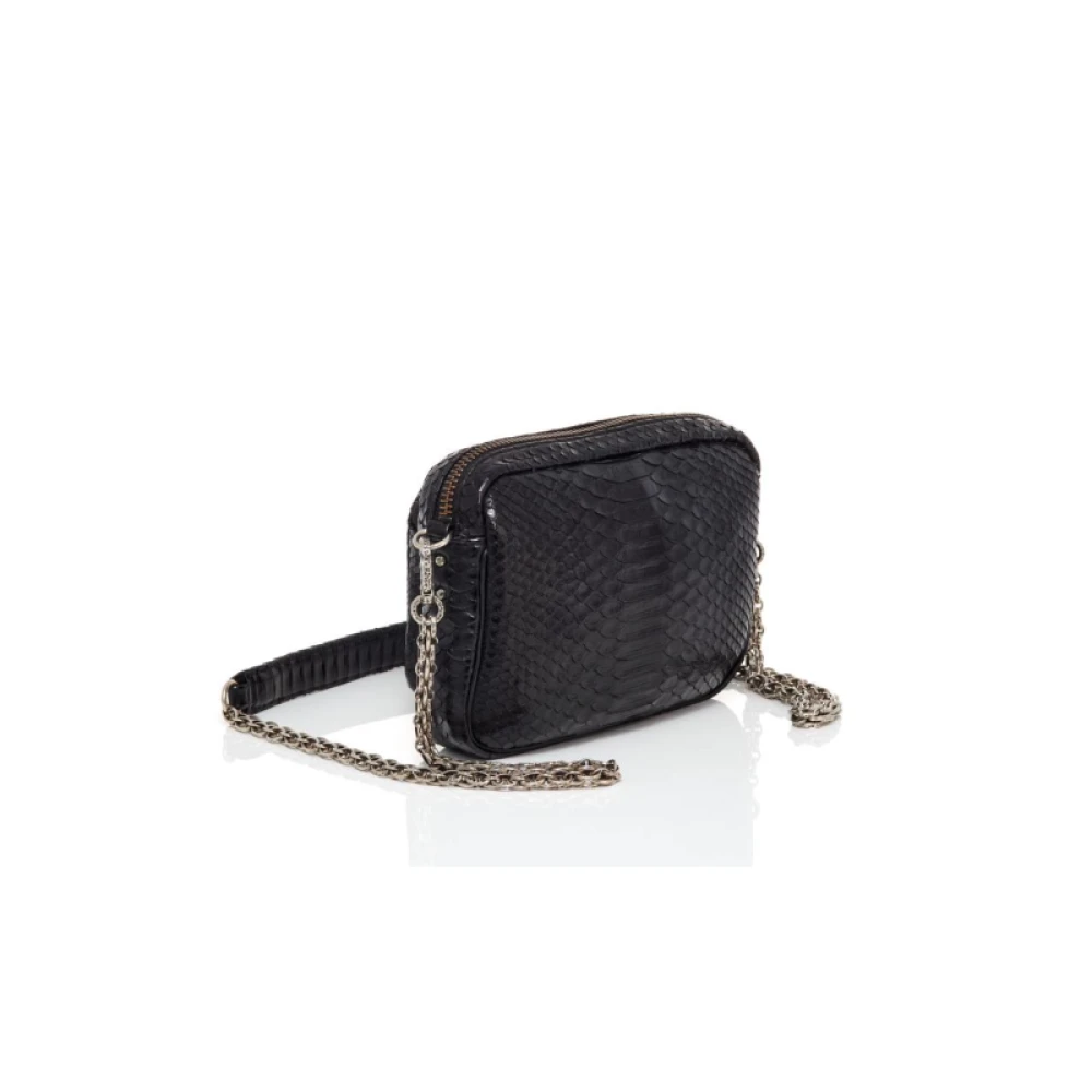 Claris Virot Python Zwarte Schoudertas met Zilveren Ketting Black Dames