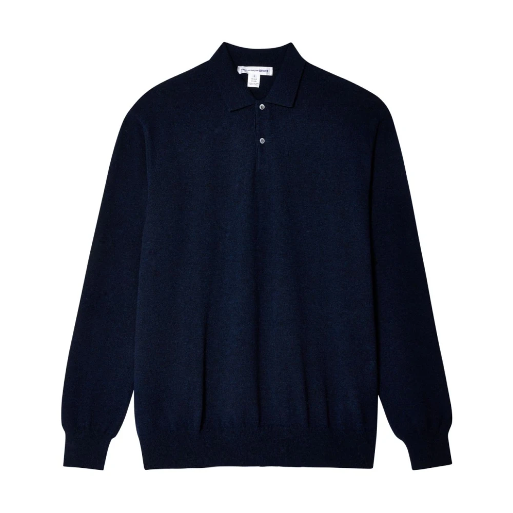 Comme des Garçons Navy Blue Geribbelde Gebreide Poloshirt Blue Heren