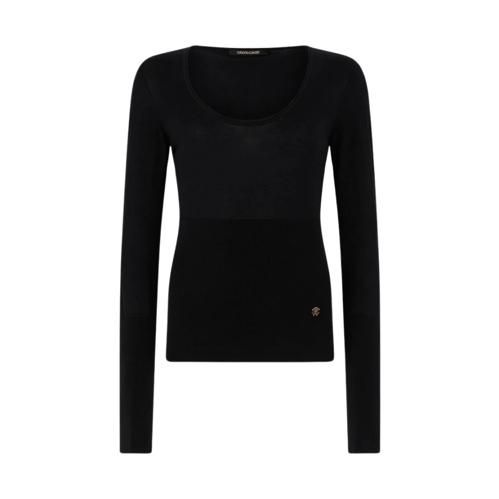 Roberto Cavalli Women's Black Round-Neck Knitwear, M, Cotton Jumper