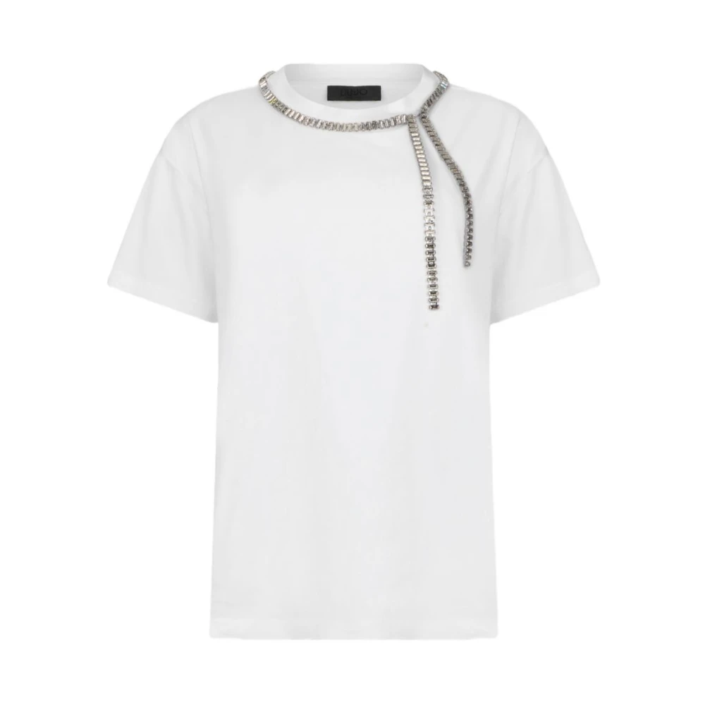 Liu Jo Vrouw Wit Tops Dames, M, Katoen, T-Shirt Met Parel En Strass Steentjes