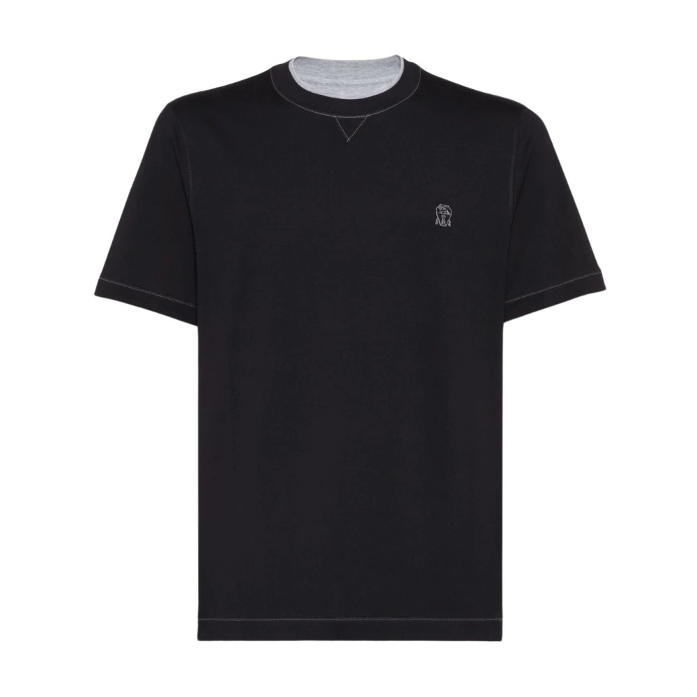 BRUNELLO CUCINELLI Geborduurd Logo Crew Neck T-shirts Black Heren