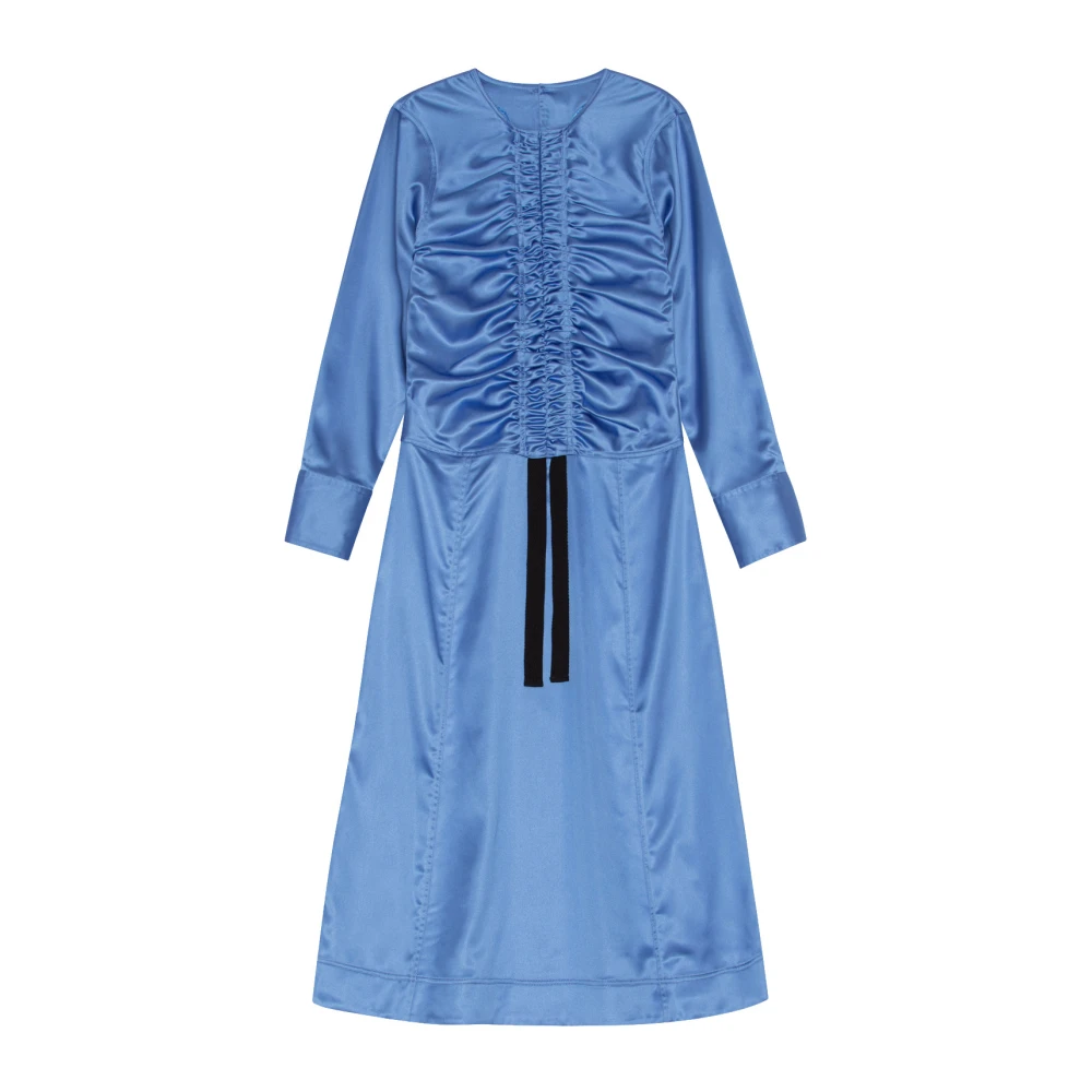Ganni Women's Blue Ruched Satin Midi Dress - Midi Dresses - S - Dresses