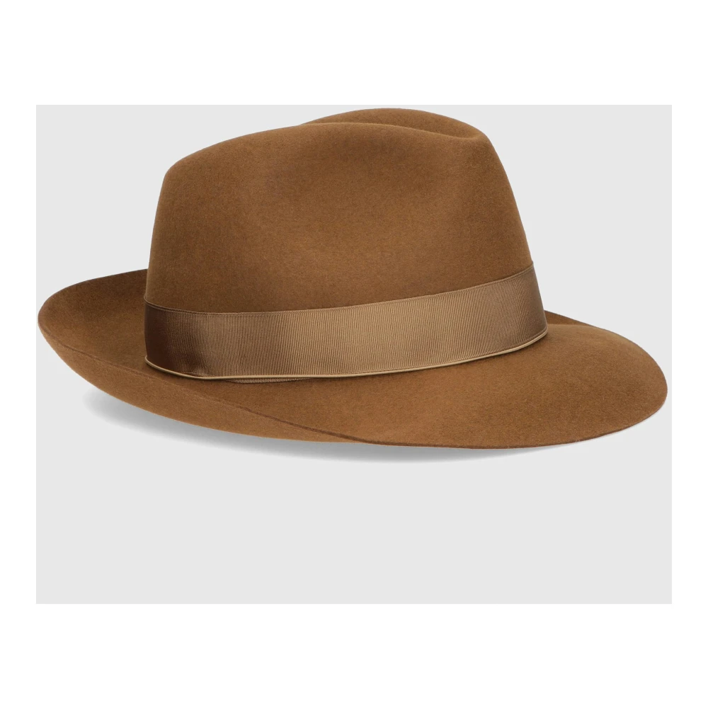 Borsalino Klassieke vilten hoed met grosgrain lint Brown Heren