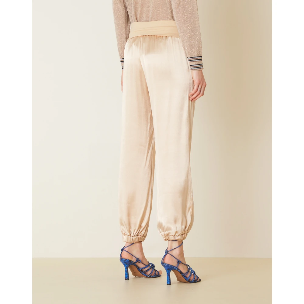 Manila Grace Effen kleur broek met Baschina-stijl Beige Dames