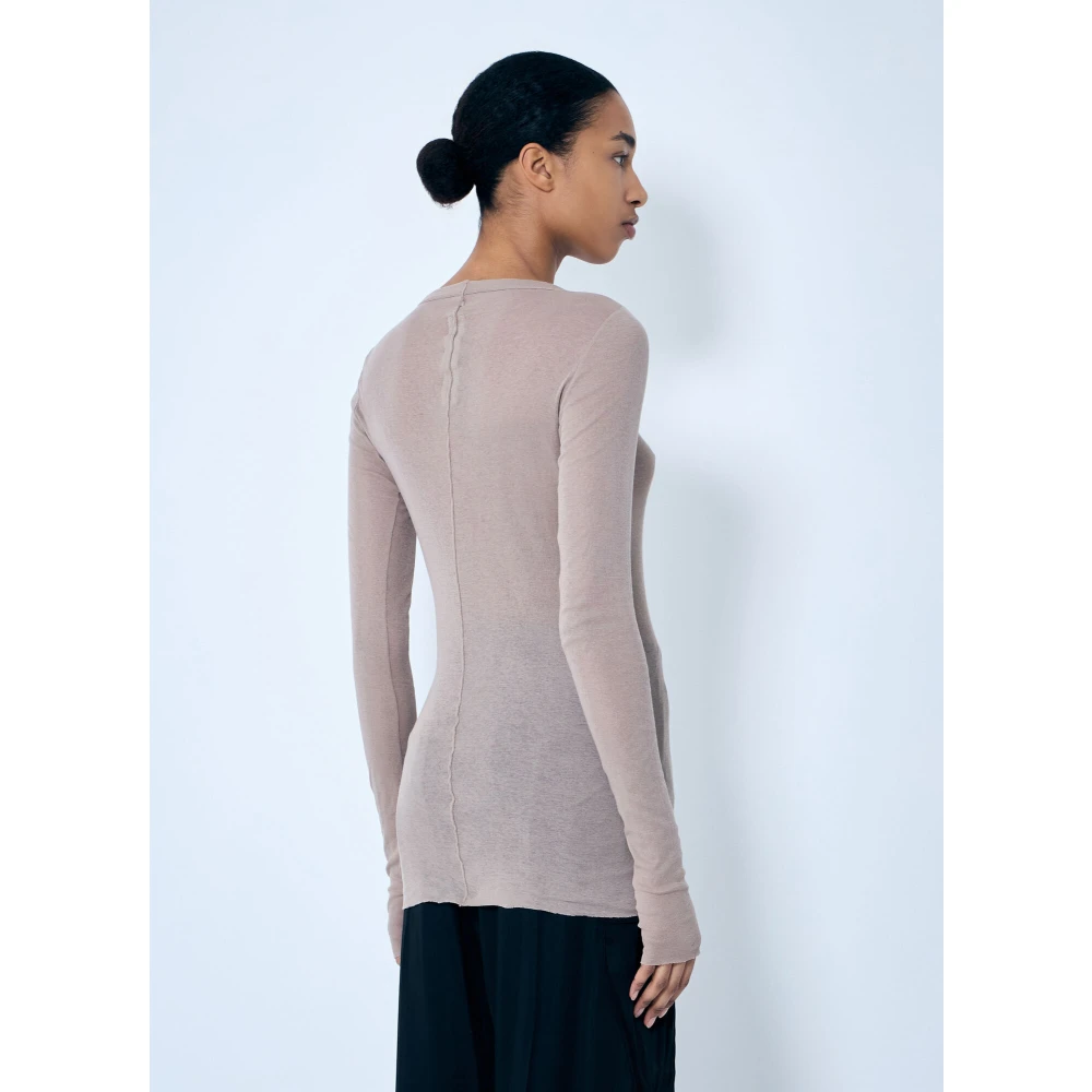 Rick Owens Rib Long Sleeve Crewneck T-Shirt Beige Dames