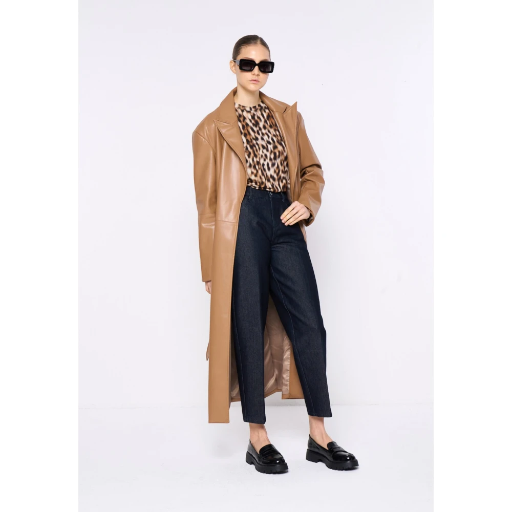 Silvian Heach Beige Tannin Lange Eco-lederen Jas Brown Dames