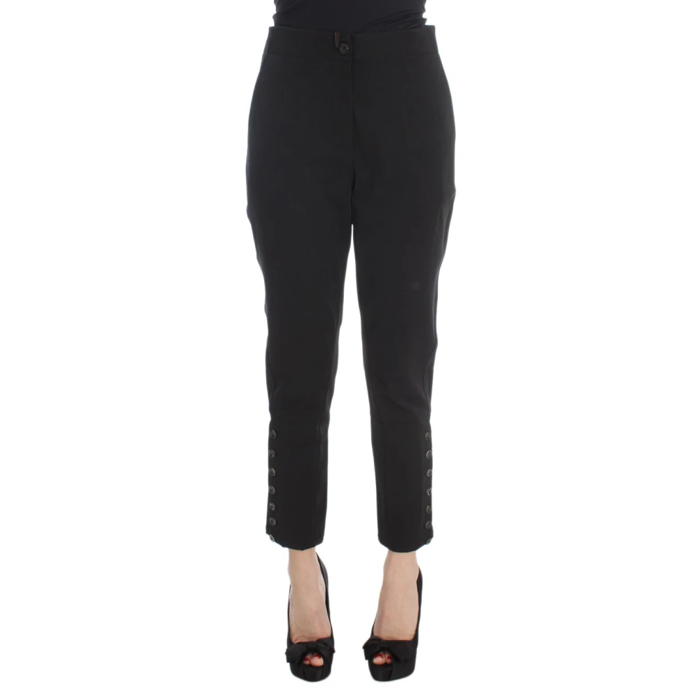 Ermanno Scervino Women's Black Cotton Blend Capri Cropped Trousers - Slim-Fit Trousers - Xs - Trousers