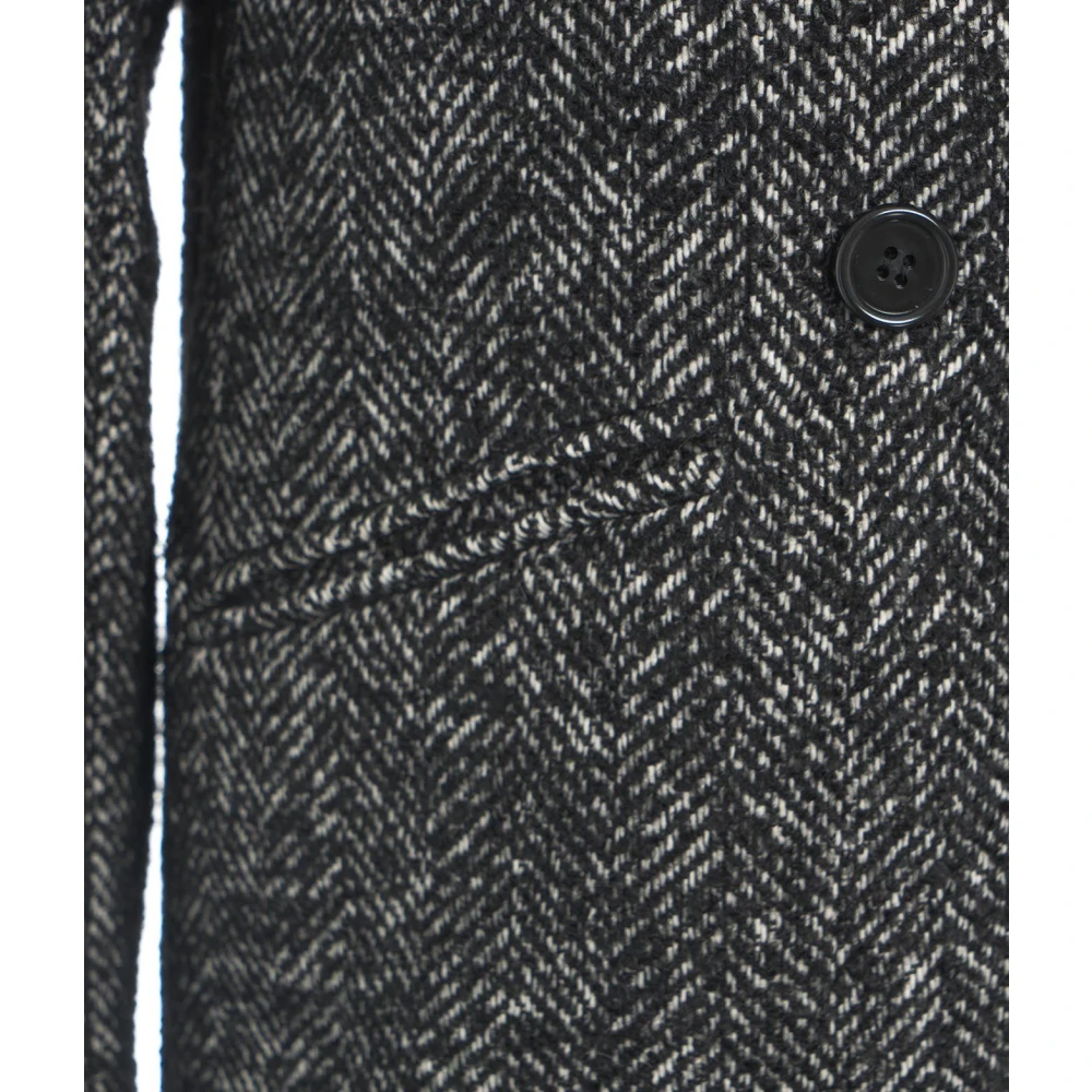 Kaos Strass Bouclé Midi Jas met Revers Black Dames