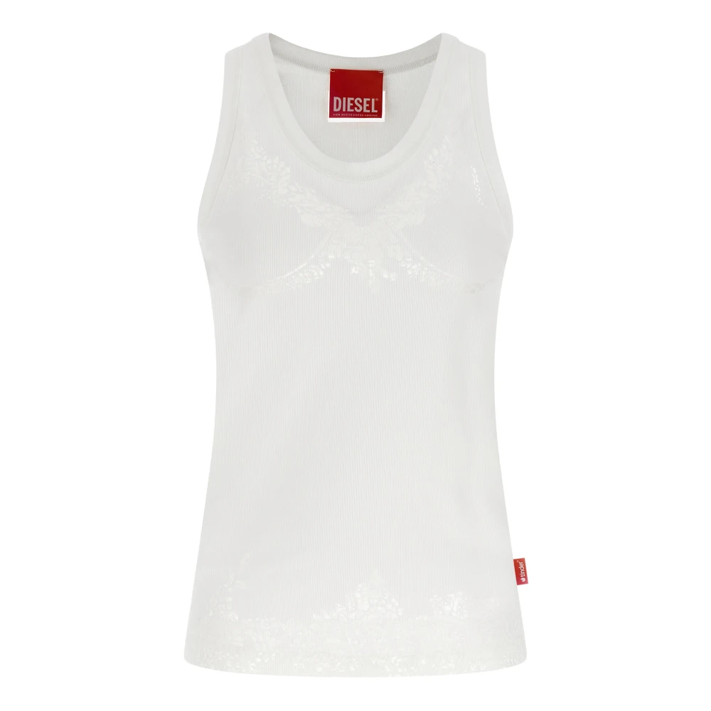 Diesel Women's White Sleeveless Tops, M, Pr-T-Anki-Lace-R Tank Top