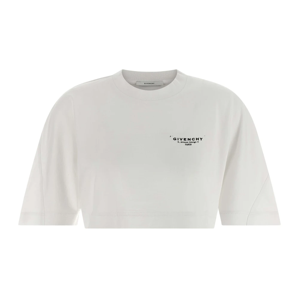 Givenchy White T-Shirts, Female, Xs, Cropped Cotton Crewneck T-Shirt