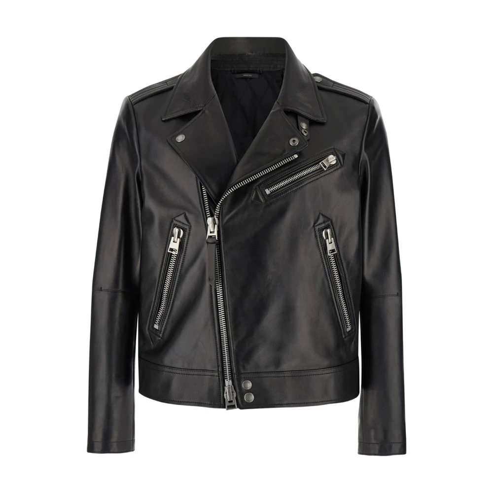 Tom Ford Zwarte Leren Bikerjas Black Heren