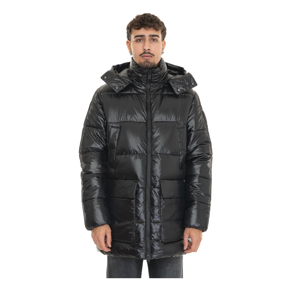 Save The Duck Glanzende Christian Coat met Afneembare Capuchon Black Heren