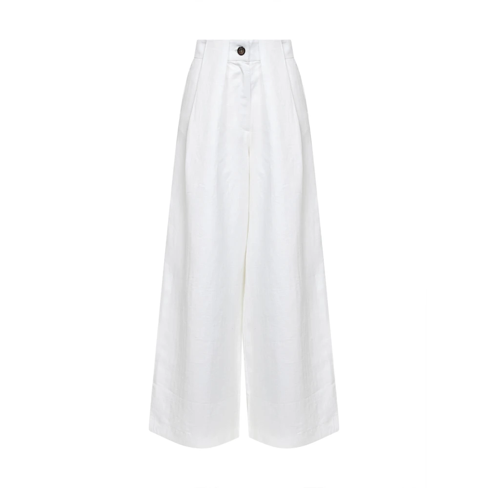 Batakovic Belgrade White Wide Trousers, Female, L, Wide Linen Trousers