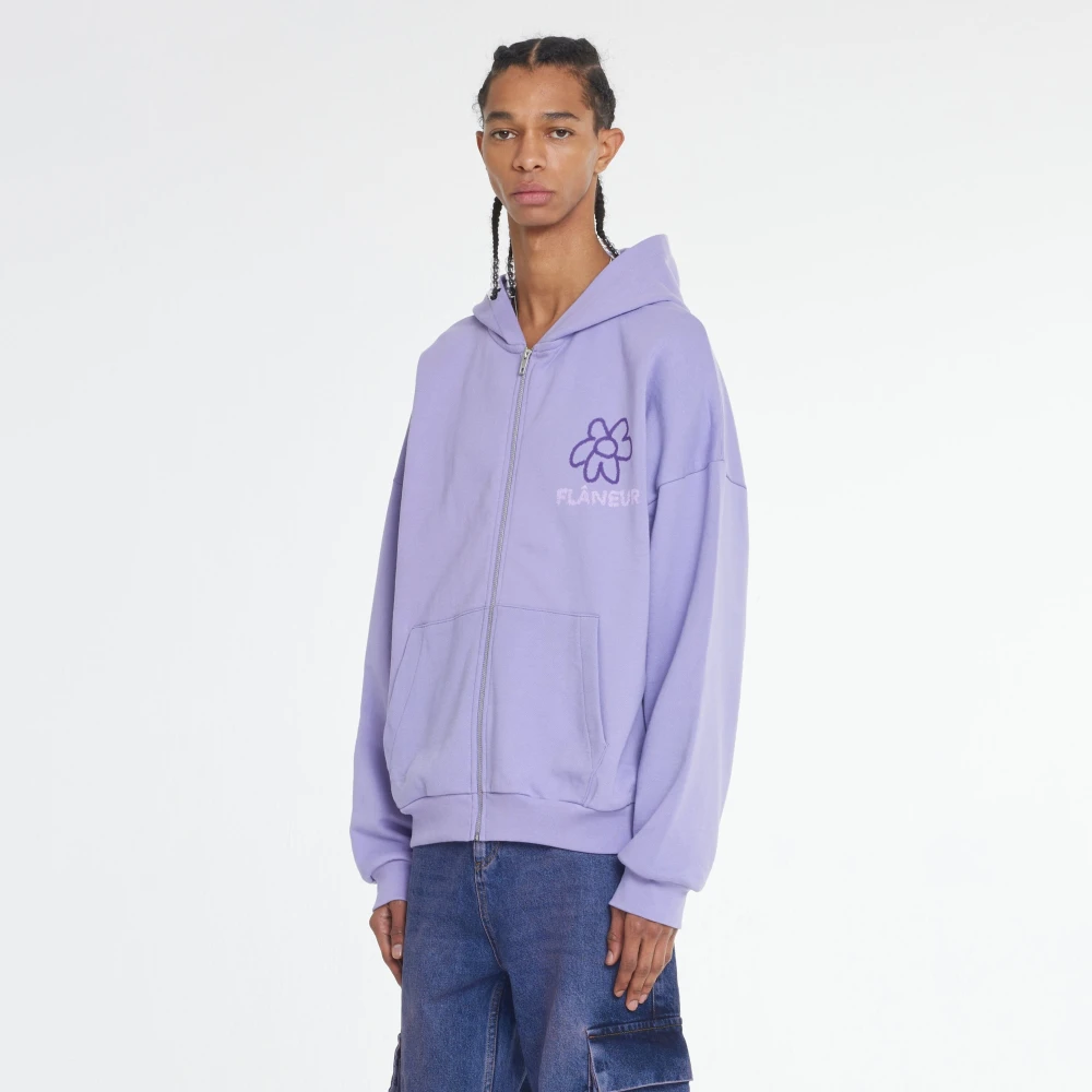 Flâneur Paarse Flower Doodle Rits Hoodie Purple Heren