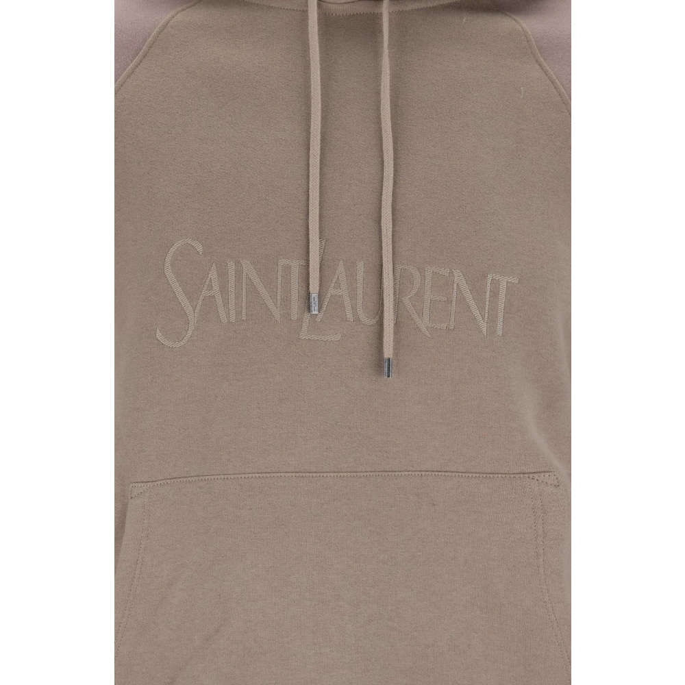 Saint Laurent Hooded katoenen sweatshirt met trekkoord Brown Heren