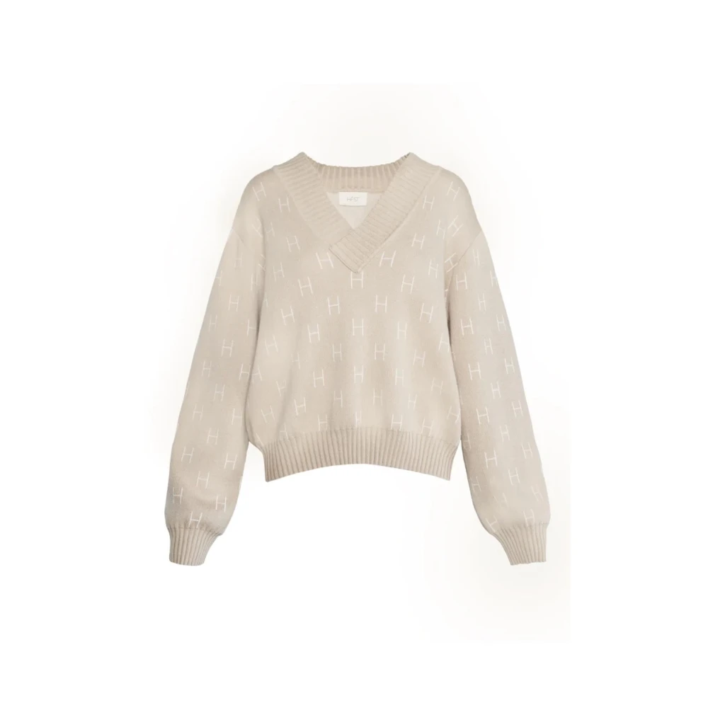 Hést Klassieke V-hals trui Beige Dames