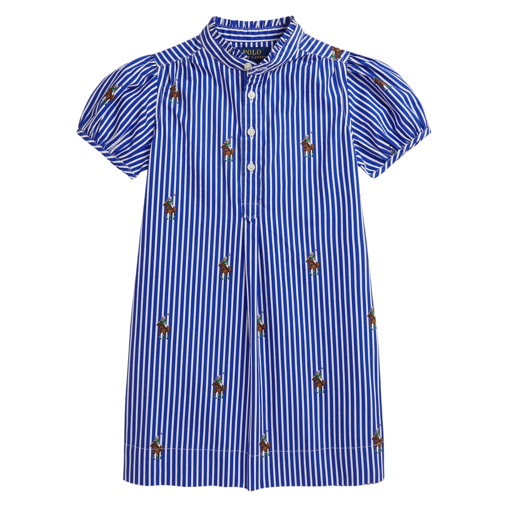 Ralph Lauren Girls Blue Dresses, 5 Y, Striped Logo Shirt Dress