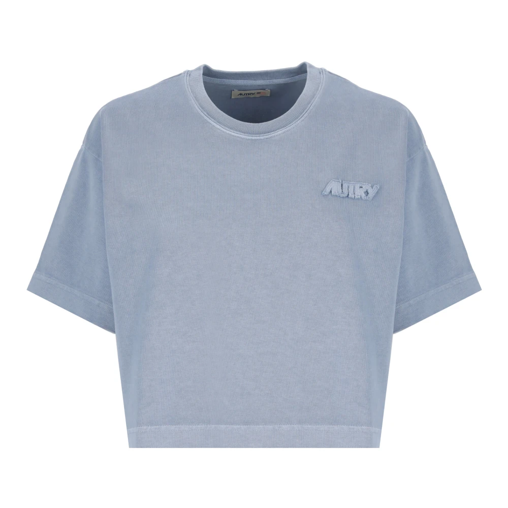 Autry Blauw Katoenen Cropped T-shirt Blue Dames