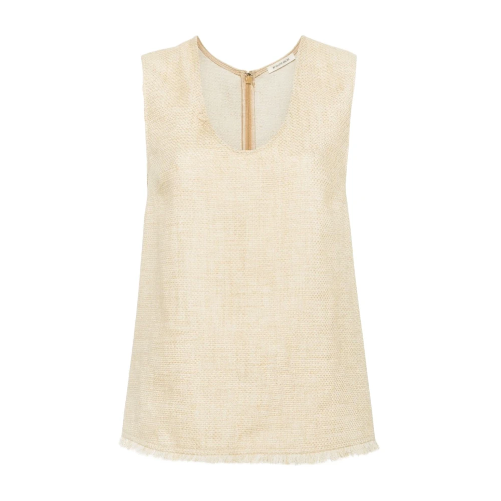 By Malene Birger Linneblandning Topp med Fransar Beige, Dam