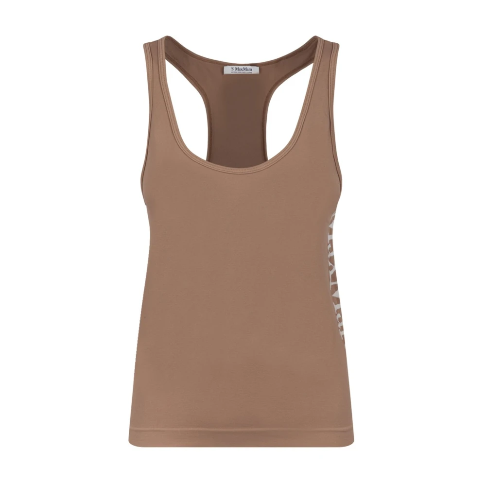 Max Mara Brun Logo Print Ärmlös Topp Brown, Dam