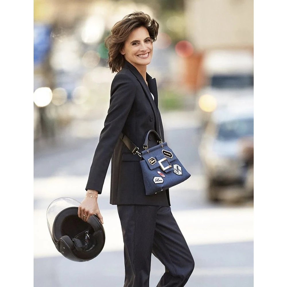 Ines De La Fressange Paris Elegante Marineblauwe Wollen Jas Blue Dames