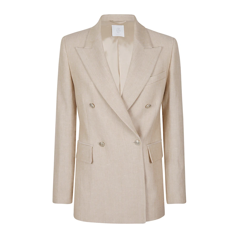 Eleventy Dubbelborstig Linnen Wol Jas Beige Dames