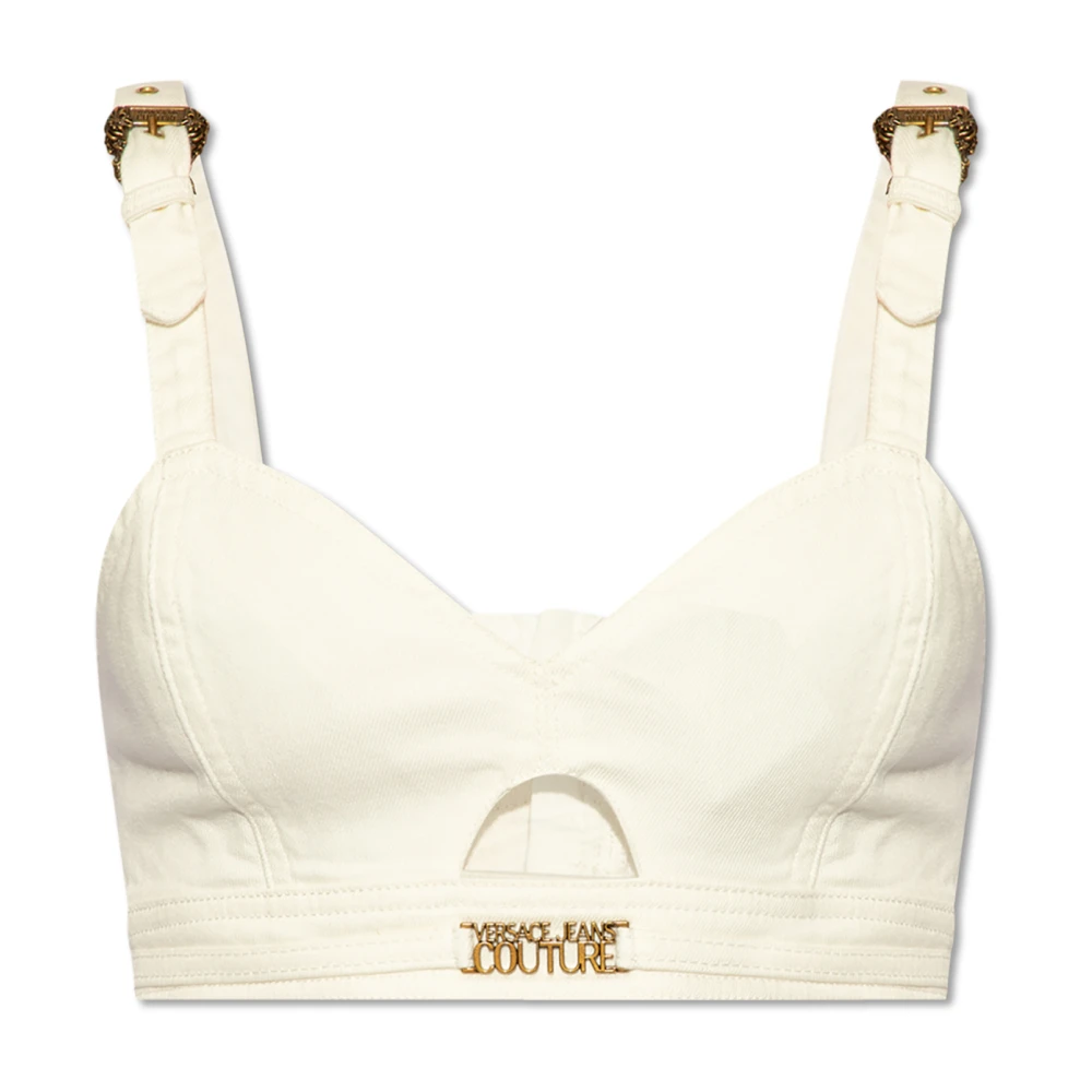 Versace Jeans Couture Witte Denim Sweetheart Top White Dames