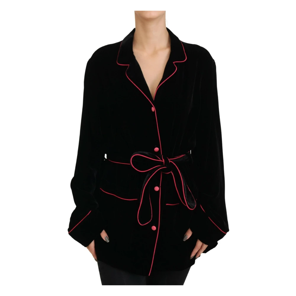 Dolce & Gabbana Women's Black Elegant Silk-Blend Jacket With Waist Belt