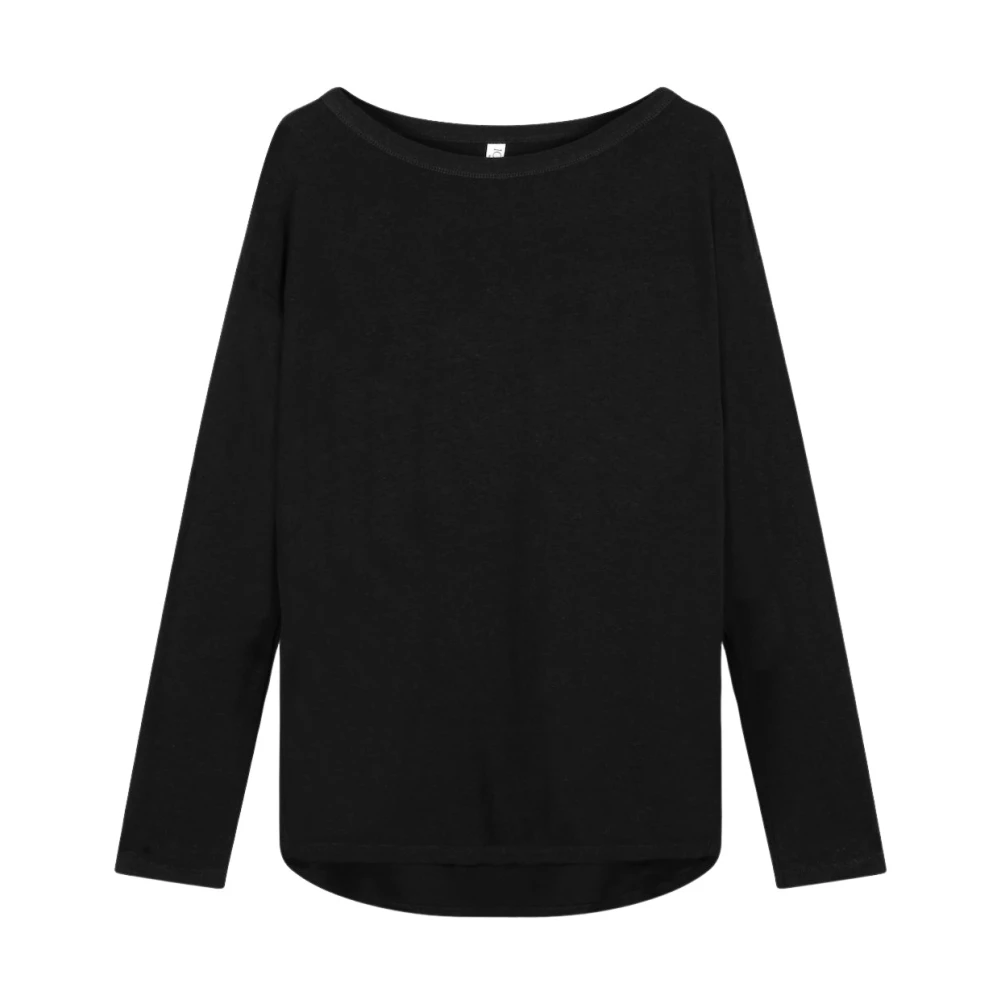 10Days Women's Black Long Sleeve T-Shirts, S, Loose Fit Linen Long Sleeve Shirt