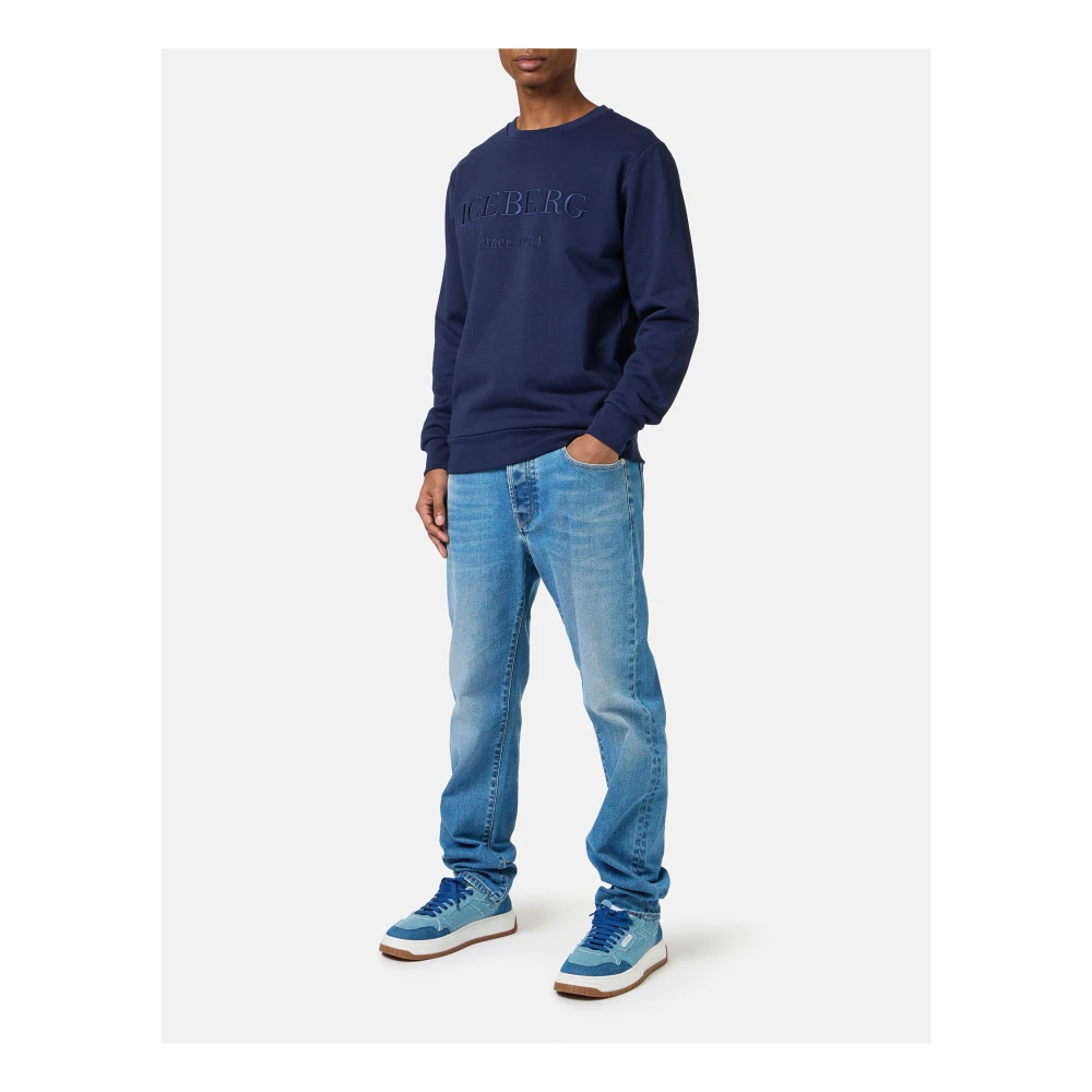 Iceberg Slim fit blauwe sweatshirt van katoen met logo borduursel Blue Heren