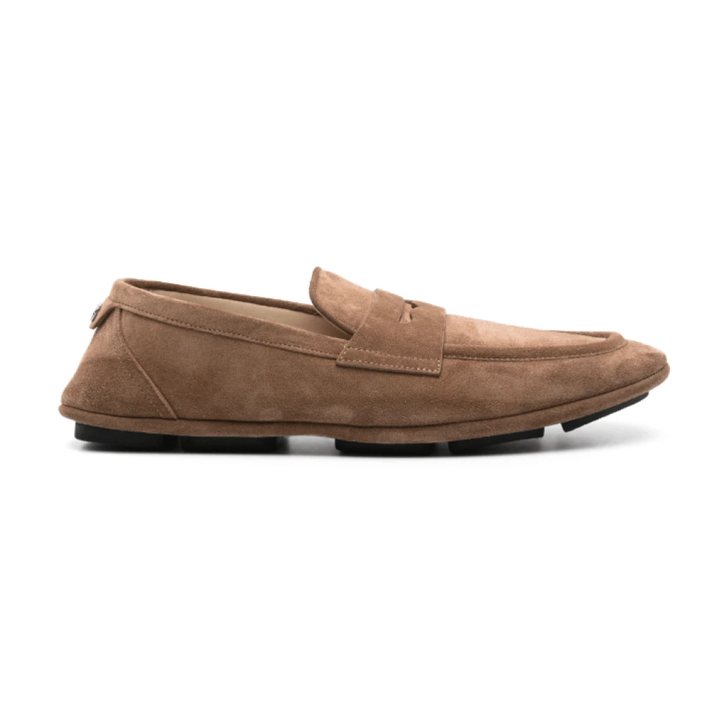 Dolce & Gabbana Men's Brown Loafers, 6 Uk, Logo-Plaque Suede Loafers
