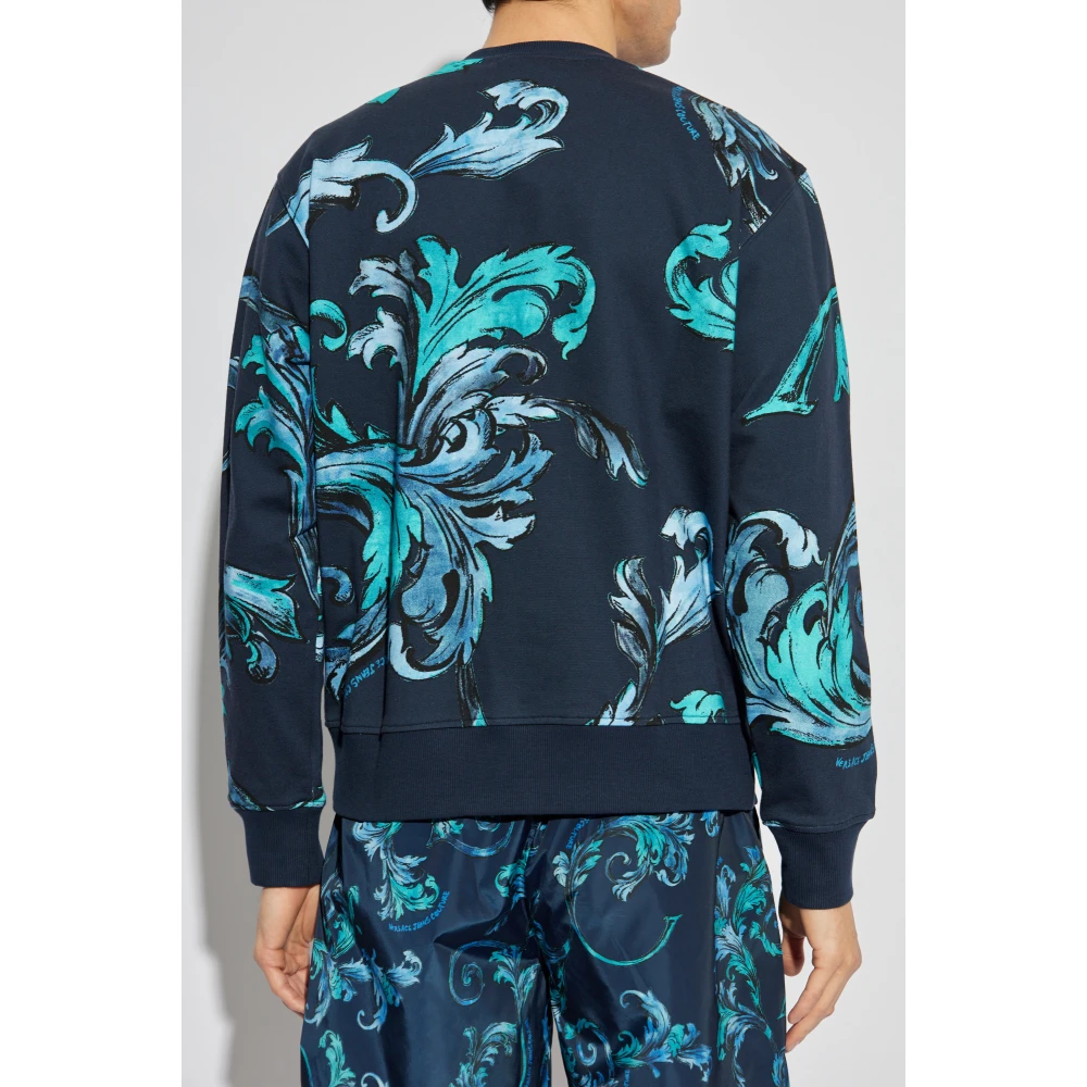 Versace Jeans Couture Sweatshirt met Outline Barocco print Blue Heren