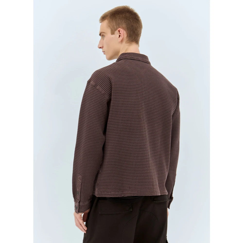 Brain Dead Katoenen Wafel Gebreide Overhemd Brown Heren