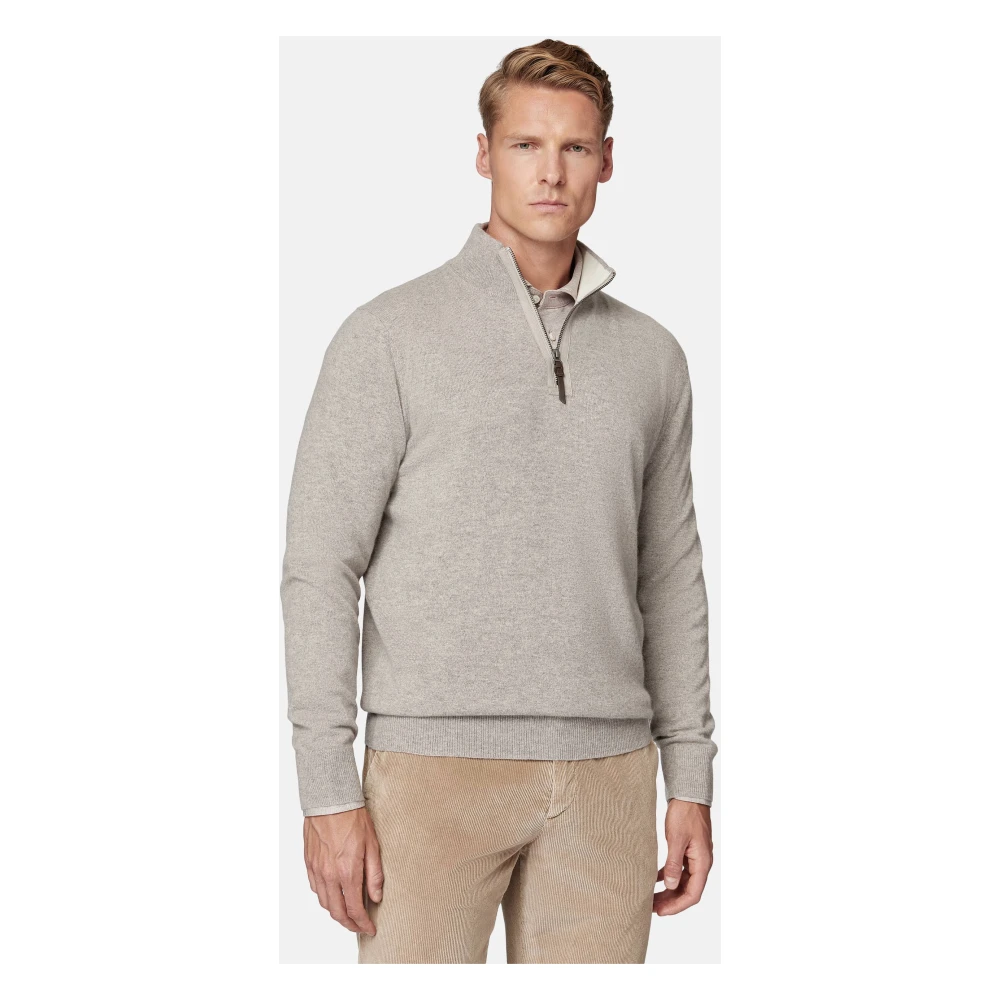 Boggi Milano Cashmere Half-Zip Trui Beige Heren