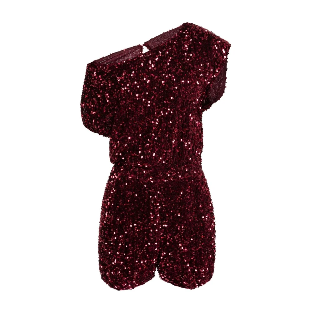 Elisabetta Franchi Burgundy Sequin Jumpsuit met Franse Zakken Red Dames