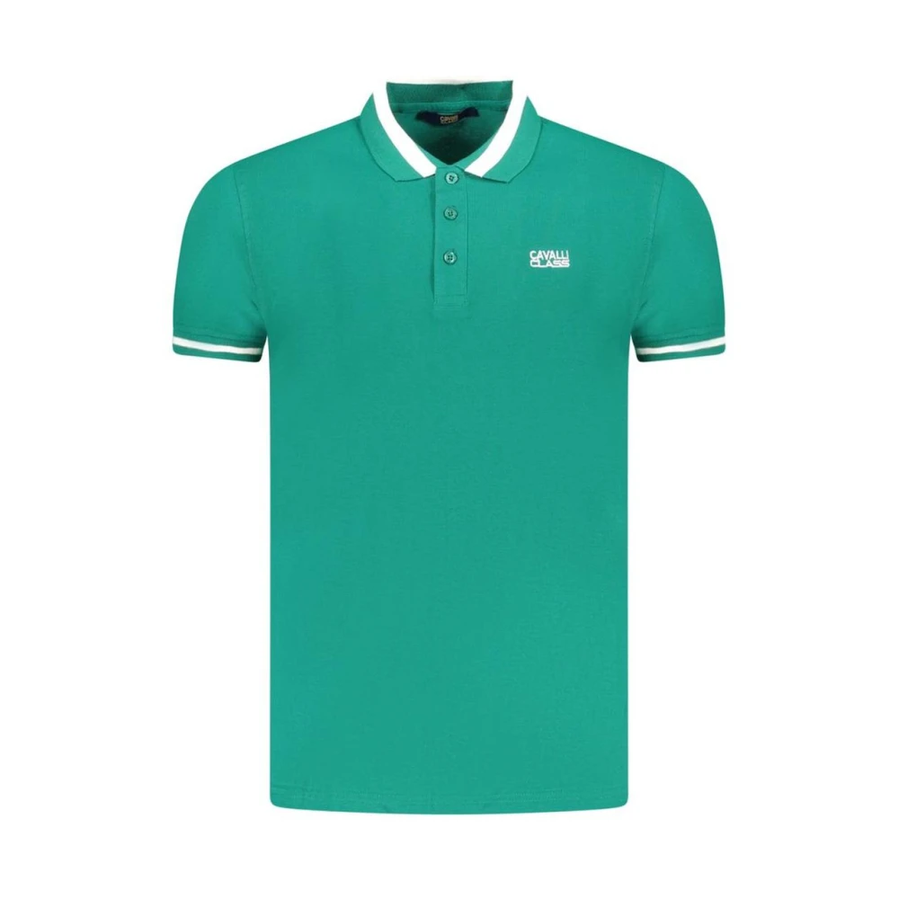 Cavalli Class Men's Green Polo Shirts,, Cotton Polo Shirt Classic Collar 2XL