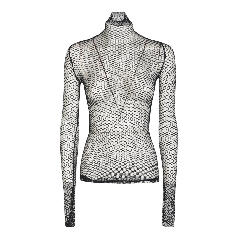 REV Chique Zwart Mesh Longsleeve Top Black Dames