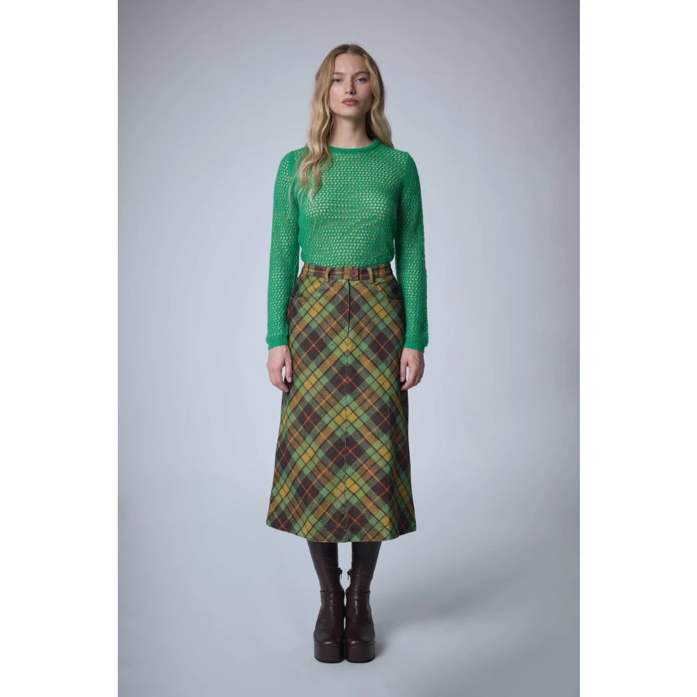Manoush Geruite Fluwelen Rok met Voorsplit Green Dames